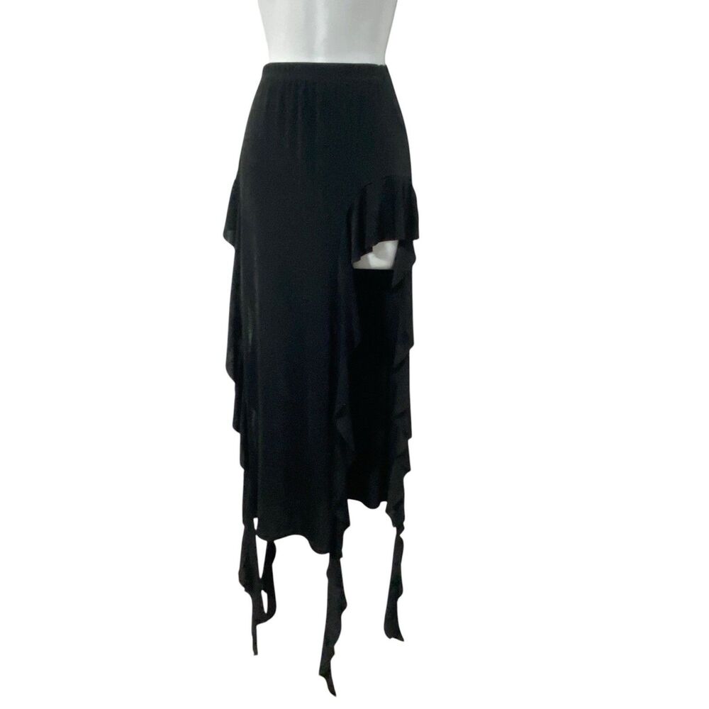 Boohoo y2k slinky knit tendril midi skirt 4 xs HIGH SLITS witchy gothcore